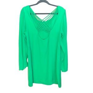Rory Beca Strappy Back Shift Dress Silky Green Wide Sleeve Flowy M